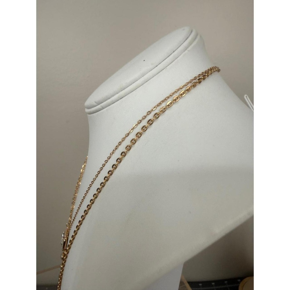 Chaps Gold Tone Necklace Rhinestone Layered Double Strand Design - Picture 2 of 4